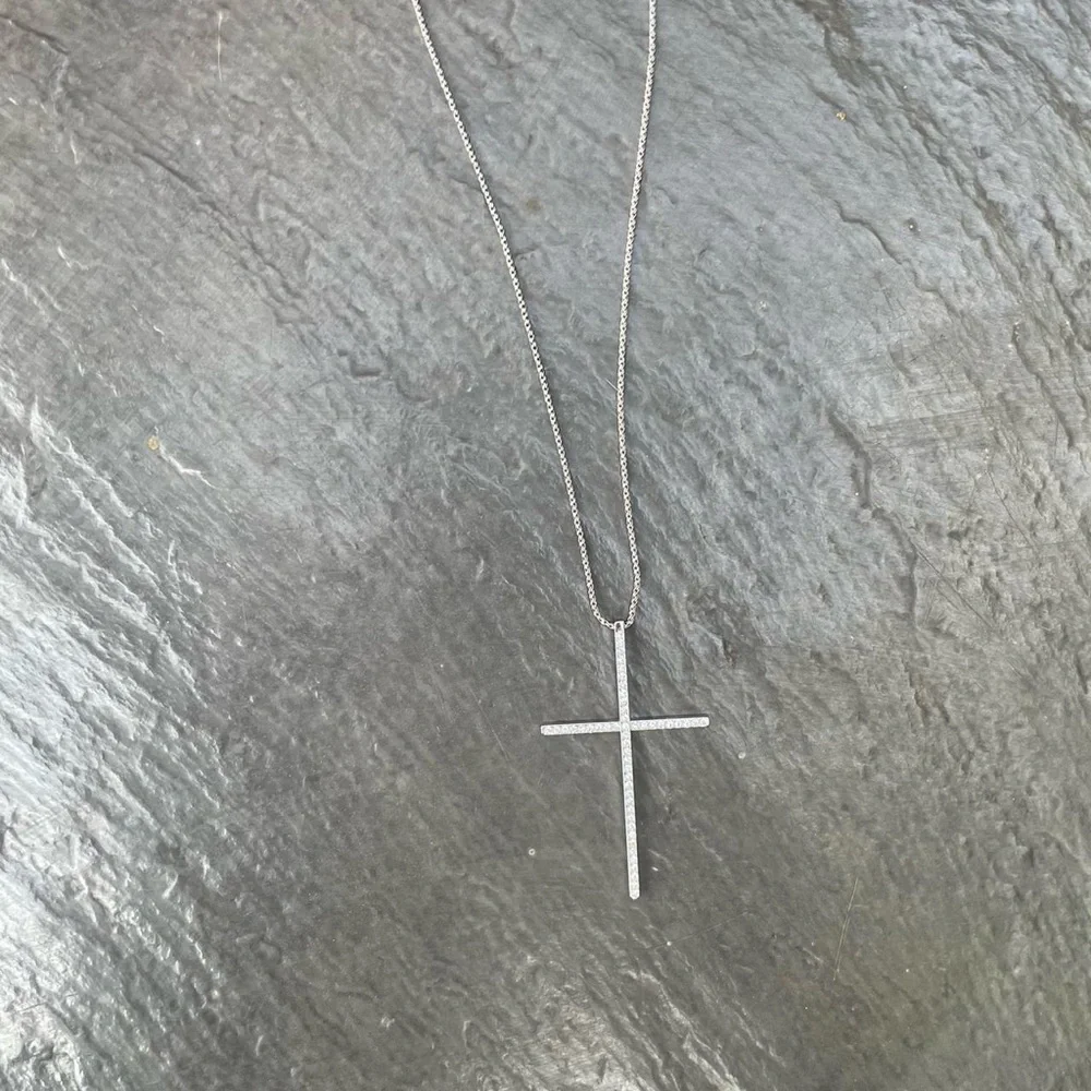Classy timeless silver diamond cross necklace